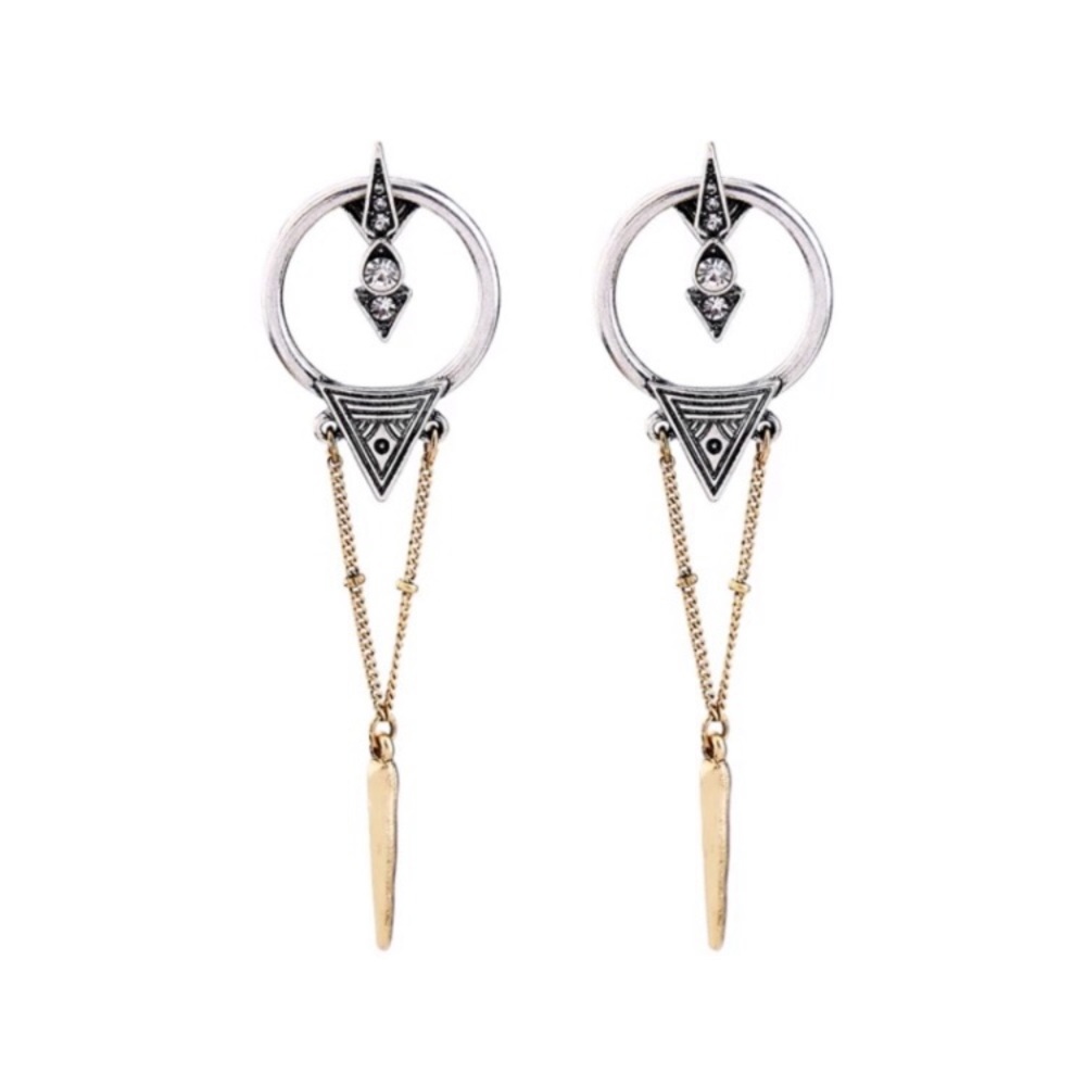 New”Two Tone Diamond Boho Earrings - Picture 5 of 7